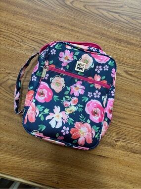 Floral Navy Bible Bag with Pink Accents